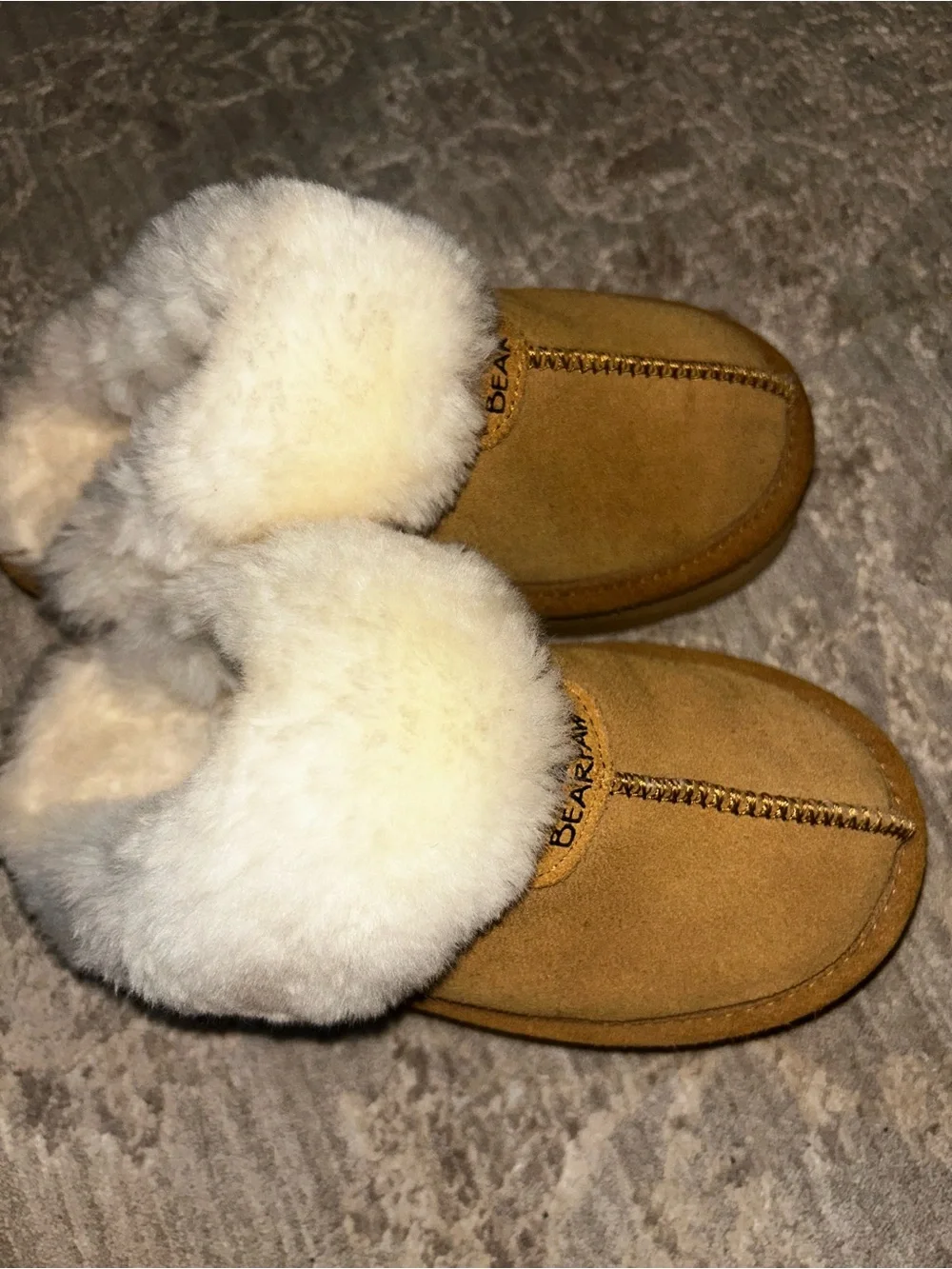 BearPaw Women's Suede Platform Slippers in Chestnut with Cream Shearling - Picture 2 of 4